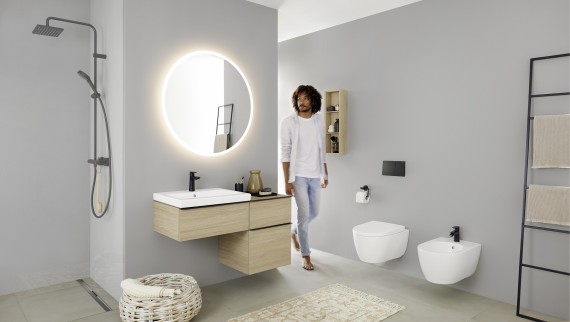 Geberit iCon bathroom with wall-hung WC and wall-hung bidet Geberit iCon bathroom with wall-hung WC and wall-hung bidet