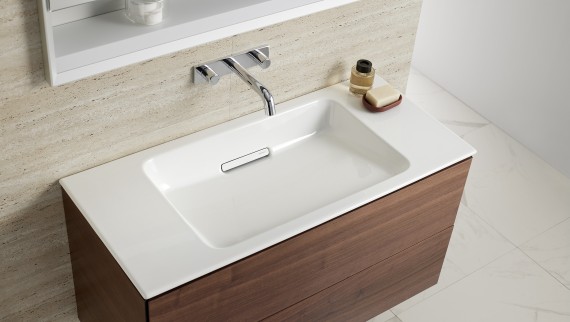 Geberit ONE washbasin cabinet in walnut design