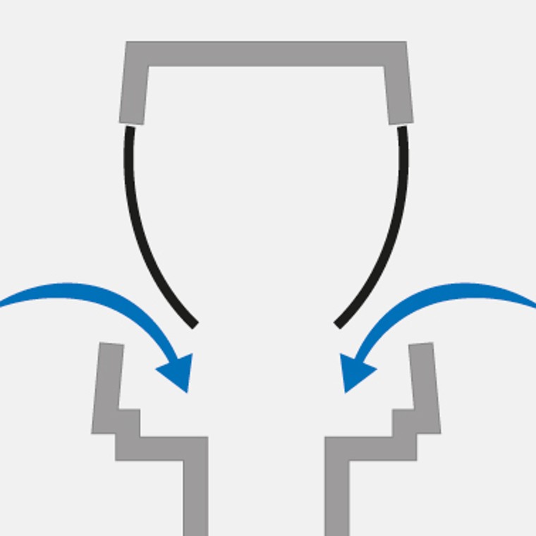If negative pressure arises when a toilet is used, for instance, the diaphragms open and air flows into the system If negative pressure arises when a toilet is used, for instance, the diaphragms open and air flows into the system