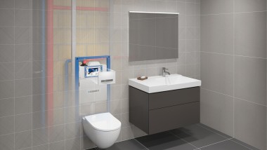 A Geberit HS30 hygiene flush unit in a room section (© Geberit)